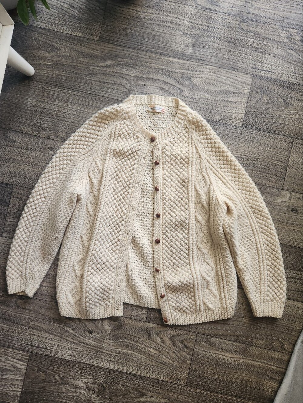 Vintage Chunky Cable Knit Fisherman's Wool Cardigan Sweater Anny Lewinter